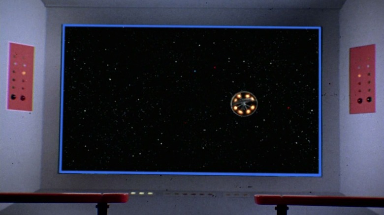 A fast-moving Orion ship on the Enterprise's viewscreen on Star Trek