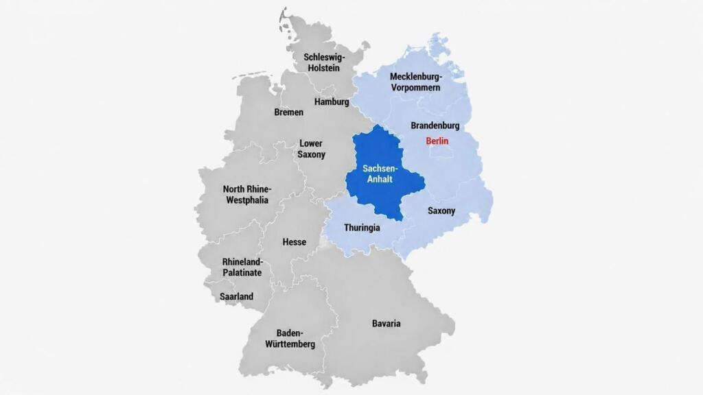 Map of the 2025 German election results, with the Christian Democrats (CDU, in grey) dominating in former West Germany and the Alternative for Germany (AfD, shown in blue) dominating in what was communist East Germany.