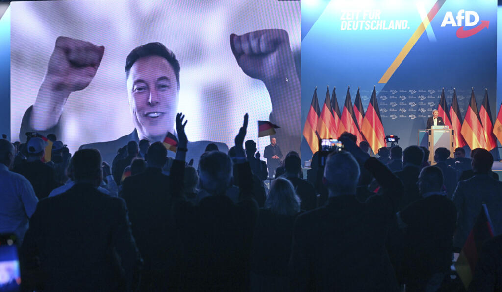 US billionaire Elon Musk attends the AfD's election campaign kickoff in Halle via video link, on 25 January 2025.