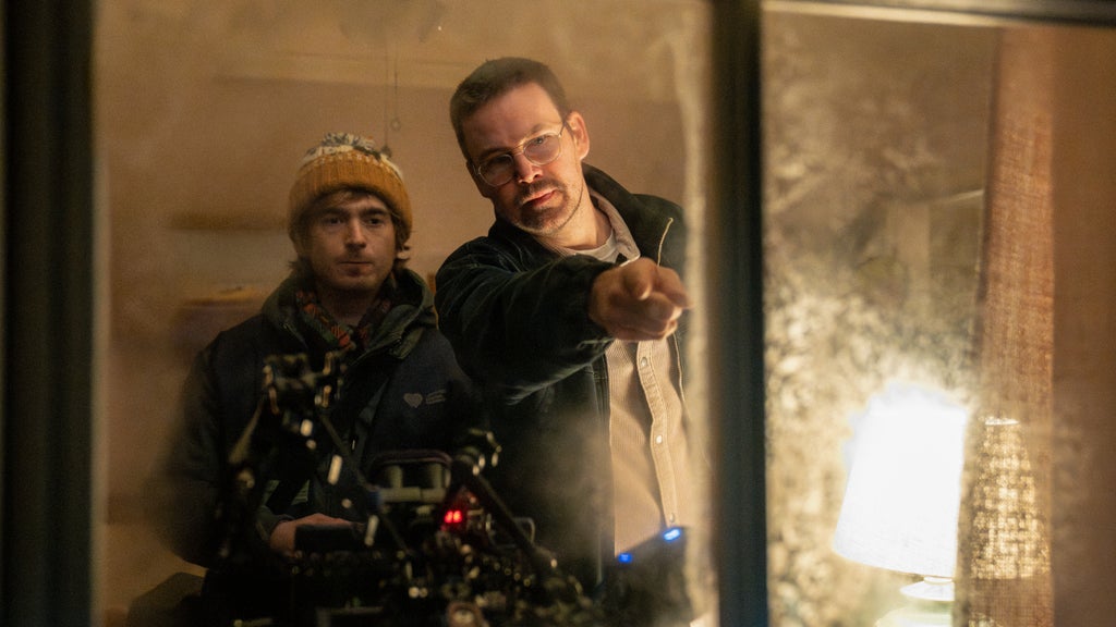 Zach Cregger and Austin Abrams on the set of "Resident Evil"