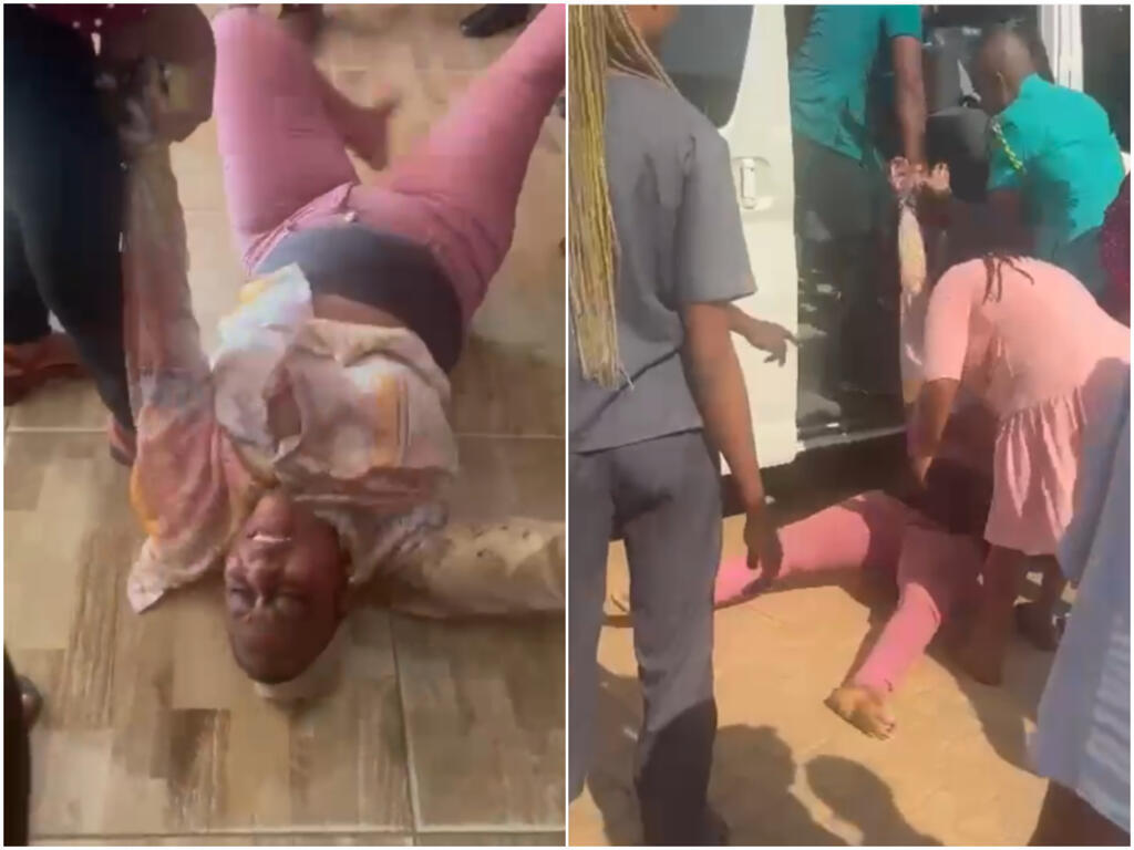 Screenshots from two videos showing Rabbiatu Kuyateh being dragged along the ground by Ghanaian immigration officers during her forced transfer to Sierra Leone.