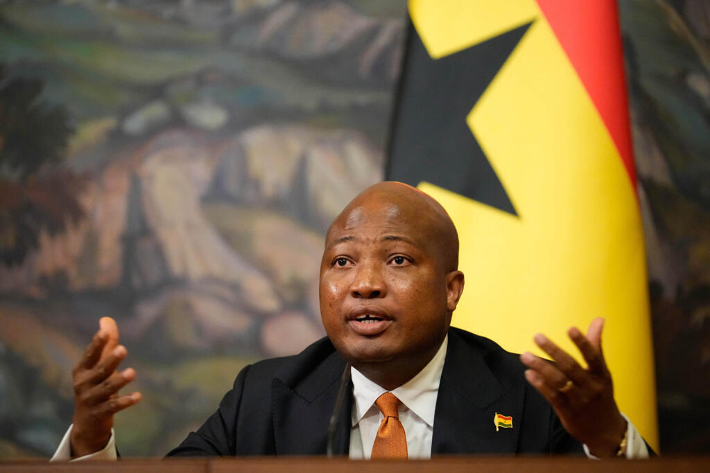 Ghanaian Foreign Minister Samuel Okudzeto Ablakwa speaks at a press conference in Moscow on 17 August 2026.