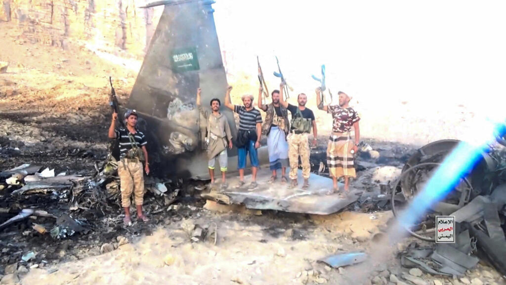 Houthi fighters stand in front of what they say is a downed Saudi jet, at a location given as Yemen, in this still image from a handout video released on September 16, 2026. Houthi Military Media/ Handout via REUTERS THIS IMAGE HAS BEEN SUPPLIED BY A THIRD PARTY. THIS PICTURE WAS PROCESSED BY REUTERS TO ENHANCE QUALITY. AN UNPROCESSED VERSION HAS BEEN PROVIDED SEPARATELY. TPX IMAGES OF THE DAY Verification: - The exact location and date when the video was filmed could not be verified. - No older versions of the video were found posted online before September 16. - Houthi military spokesman Yahya Saree said the Houthis had shot down a Saudi F-15 fighter jet. - The extensive damage seen on the aircraft meant the model was not immediately identifiable. - A Saudi Arabian flag is seen on the tail of the jet. - The shape and discolouration of the debris is consistent across multiple shots and angles.