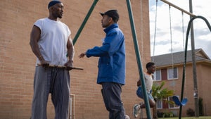 Bassam Tariq and Mahershala Ali on the set of "Your Mother Your Mother Your Mother"