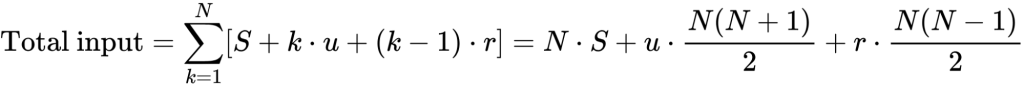 Formula for the total input cost, i.e. the sum of input costs of every given turn in an execution run of N steps.