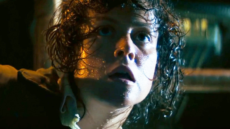 Ellen Ripley (Sigourney Weaver) looks up in a cold sweat in Alien