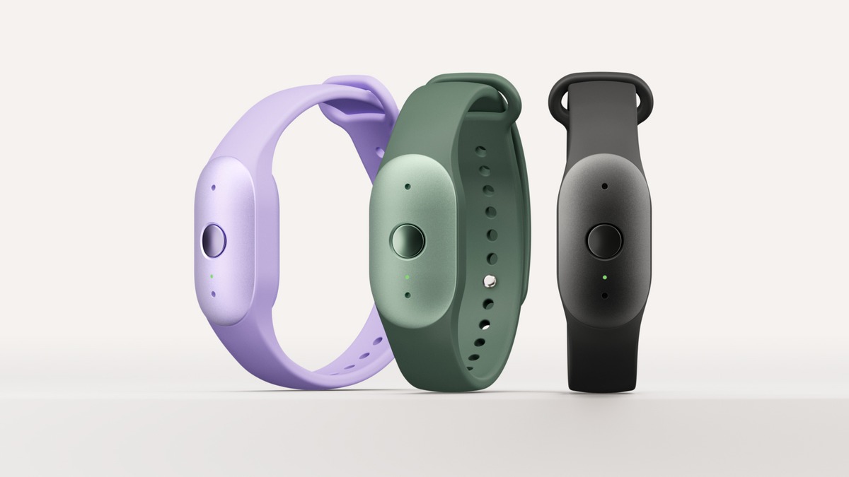 Three Bee Frontier wristbands in lavender, green and black