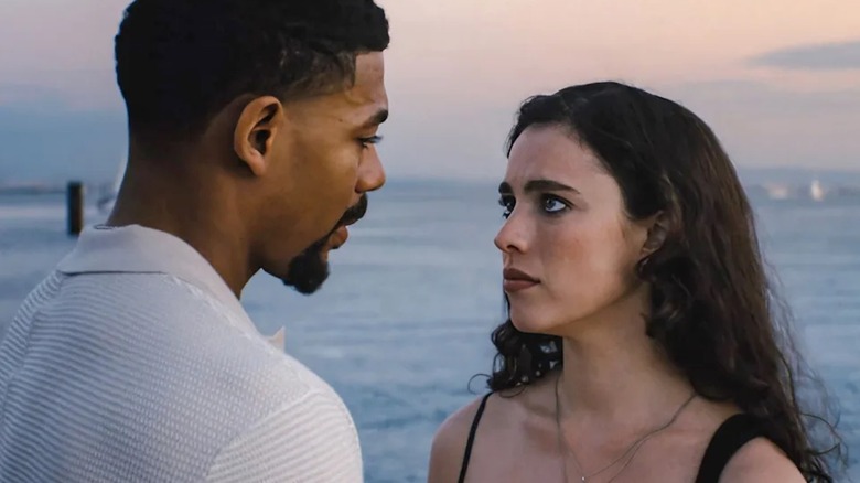 Aaron Pierre as Felix has a seaside heart-to-heart with Margaret Qualley as Maya in Love of Your Life