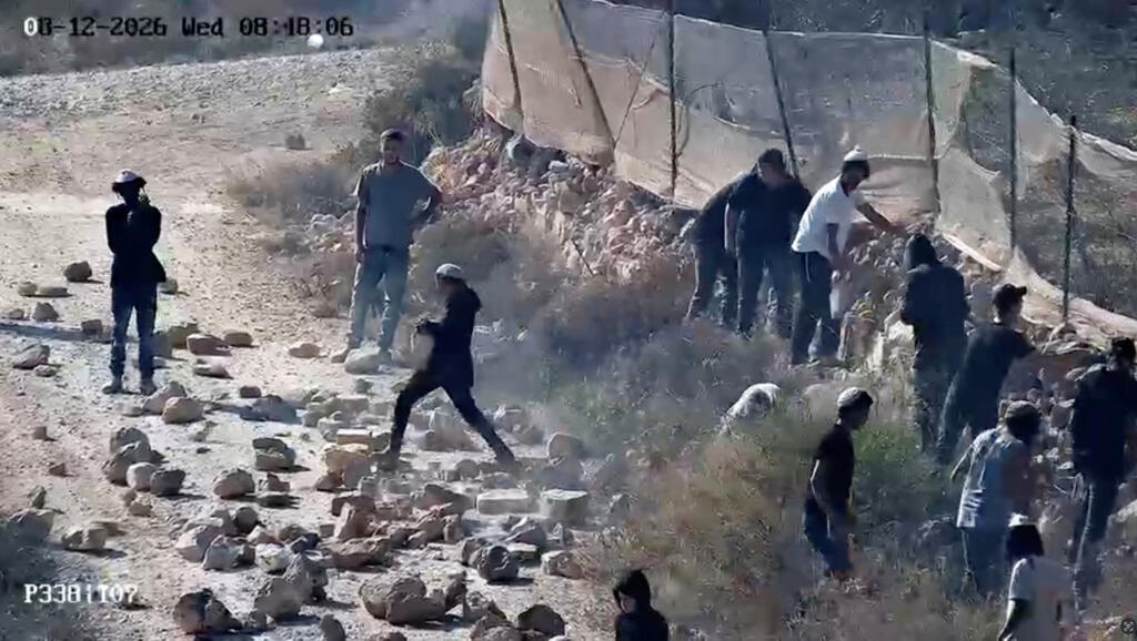 CCTV footage shows what witnesses say were Jewish settlers throwing rocks on the road in Qusra, in the Israeli-occupied West Bank, 12 August.